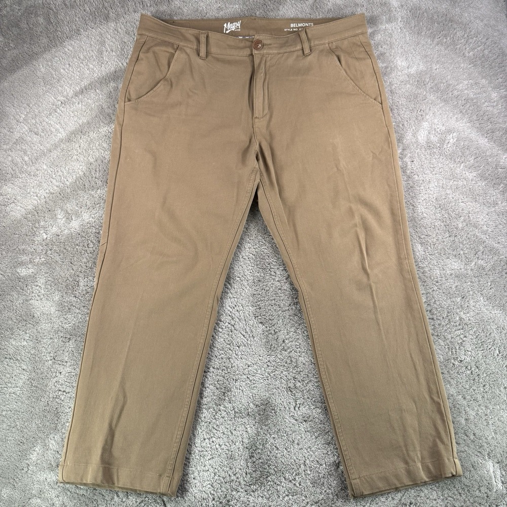 Mugsy Belmonts Chino Pants Mens 38x28 Brown Stretch Casual Tapered Comfort